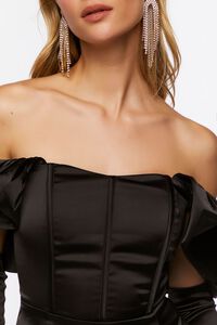 BLACK Satin Off-the-Shoulder Corset Dress, image 5