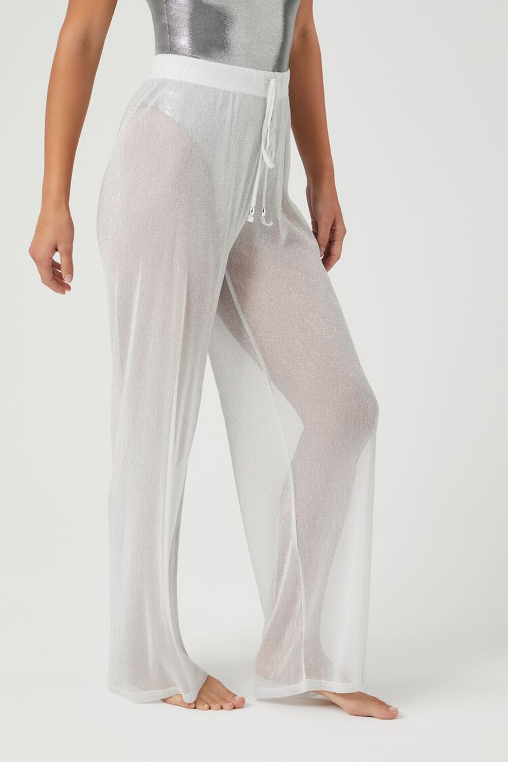 SILVER Sheer Glitter Swim Cover-Up Pants, image 3