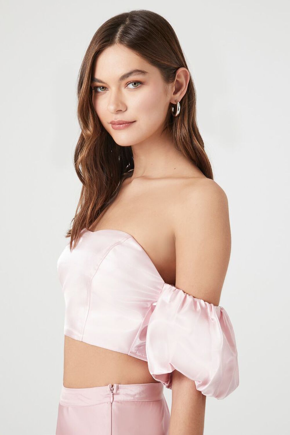 PINK Puff-Sleeve Off-the-Shoulder Crop Top, image 2