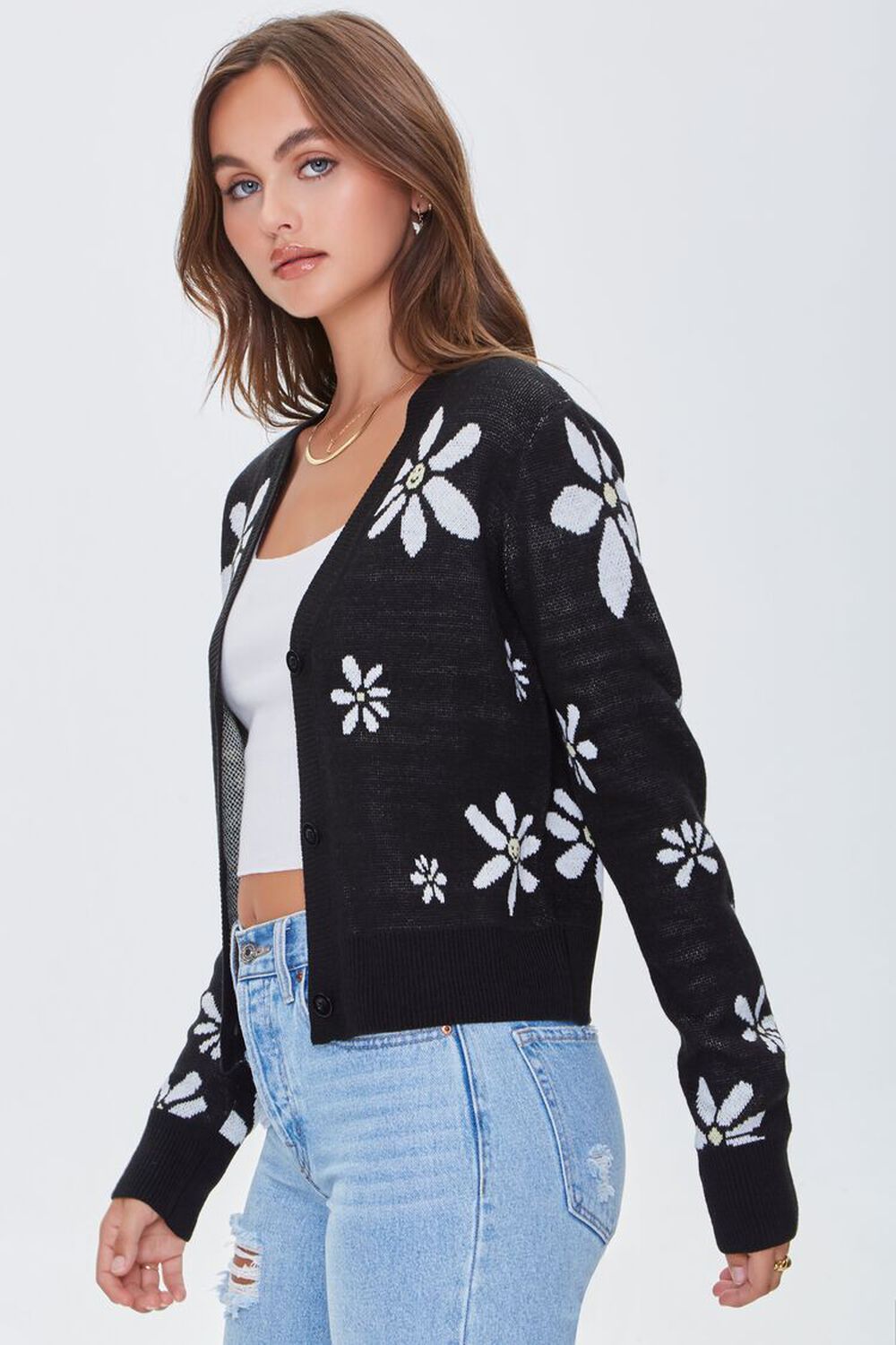 Daisy Print Cardigan Sweater