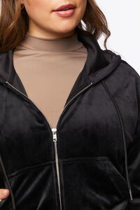 BLACK Plus Size Velvet Zip-Up Hoodie, image 6