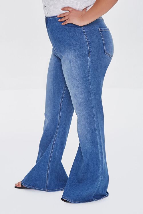 MEDIUM DENIM Plus Size Premium Pull-On Flare Jeans, image 3