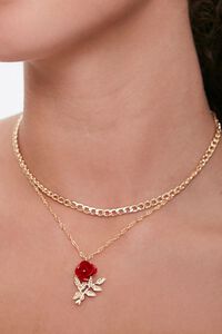 GOLD/RED Layered Rose Pendant Necklace, image 1