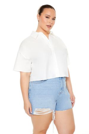 Plus Size Cropped Poplin Shirt