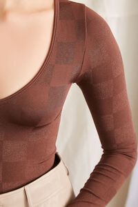 BROWN Checkered Long-Sleeve Bodysuit, image 6