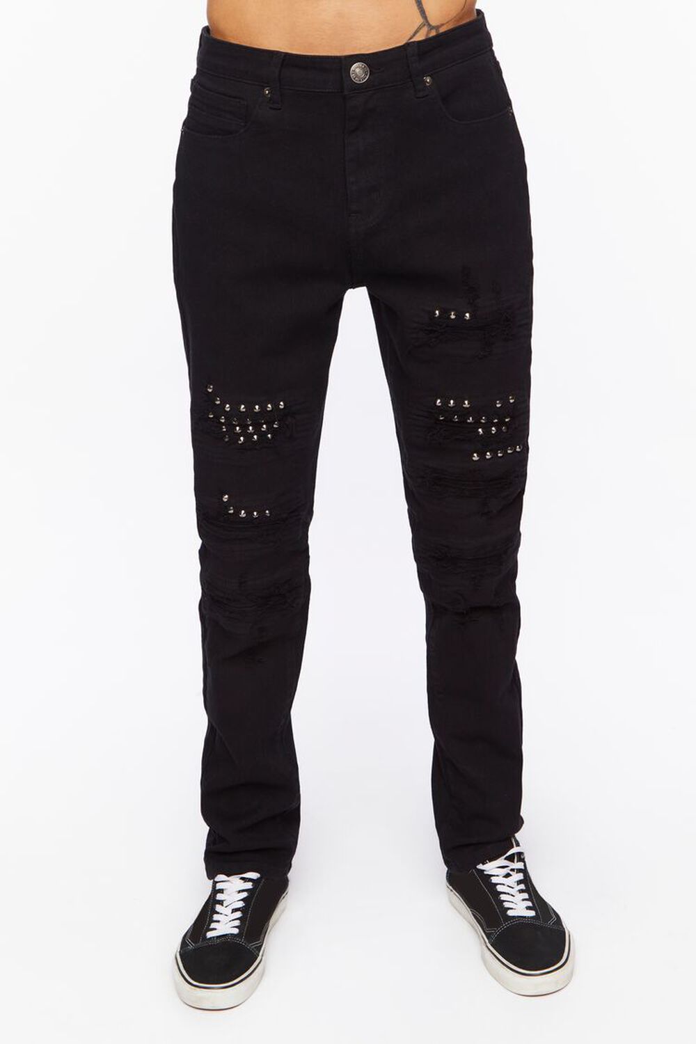 BLACK Studded Slim-Fit Jeans, image 1