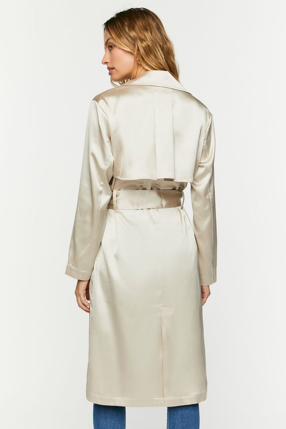 GREY Satin Double-Breasted Trench Coat, image 3
