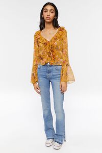 GOLD/MULTI Floral Print Ruffled Flounce Top, image 4