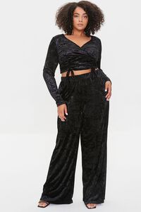 BLACK Plus Size Velvet Top & Pants Set, image 1