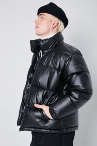 BLACK/YELLOW Nylon Zip-Up Puffer Jacket, image 2