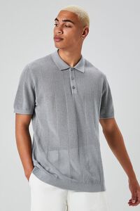 GREY Ribbed Textured Polo Shirt, image 1