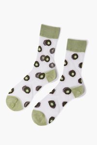 GREEN/MULTI Avocado Print Sheer Mesh Crew Socks, image 2