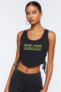 BLACK/NEON GREEN Lace-Up Graphic Tank Top, image 1