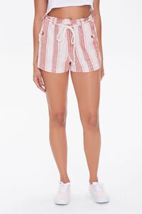 RUST/MULTI Striped Linen-Blend Shorts, image 2