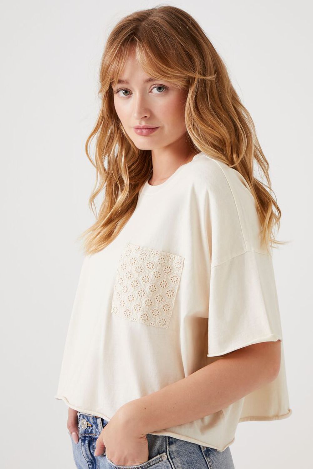 Embroidered Crochet Pocket Tee