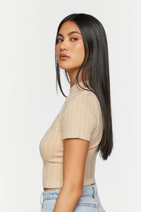 TAUPE Ribbed Mock Neck Top, image 2