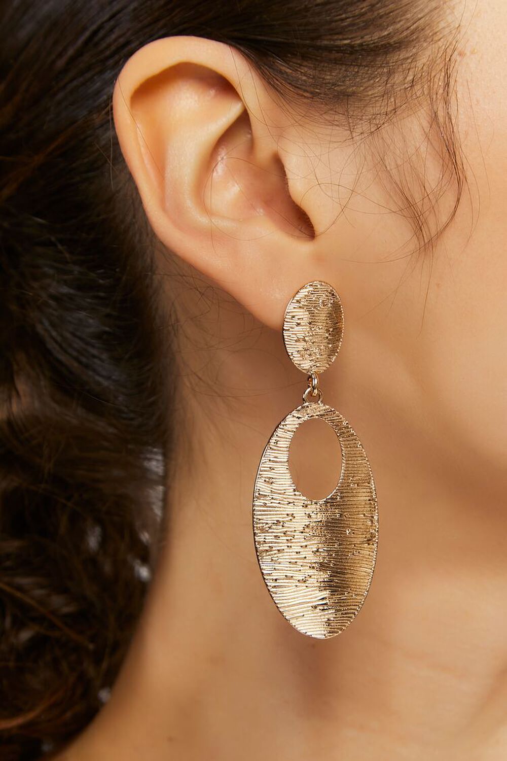 GOLD Oval Drop-Hoop Earrings, image 1