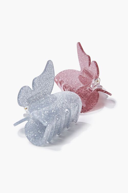PINK/GREY Glitter Butterfly Hair Clip Set, image 6