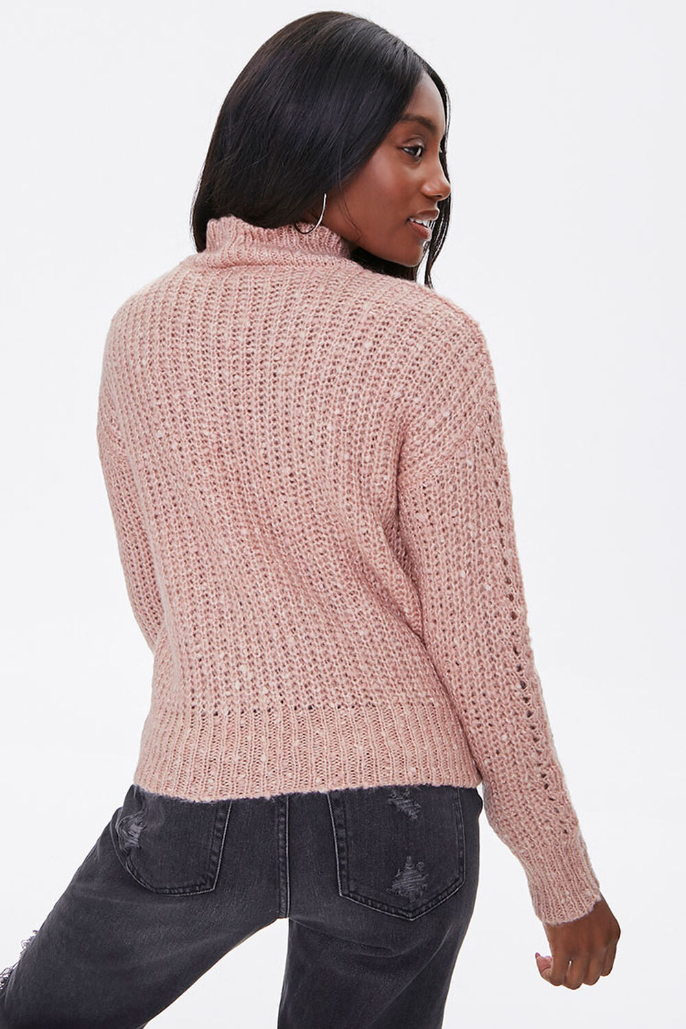BEIGE Open-Knit Mock Neck Sweater, image 3