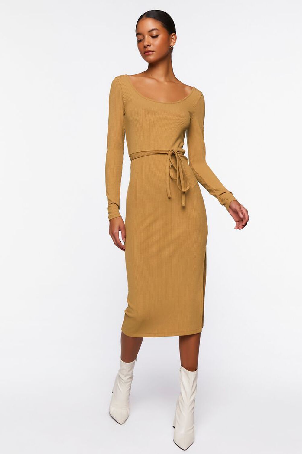 CAMEL Tie-Waist Slit Midi Dress, image 1