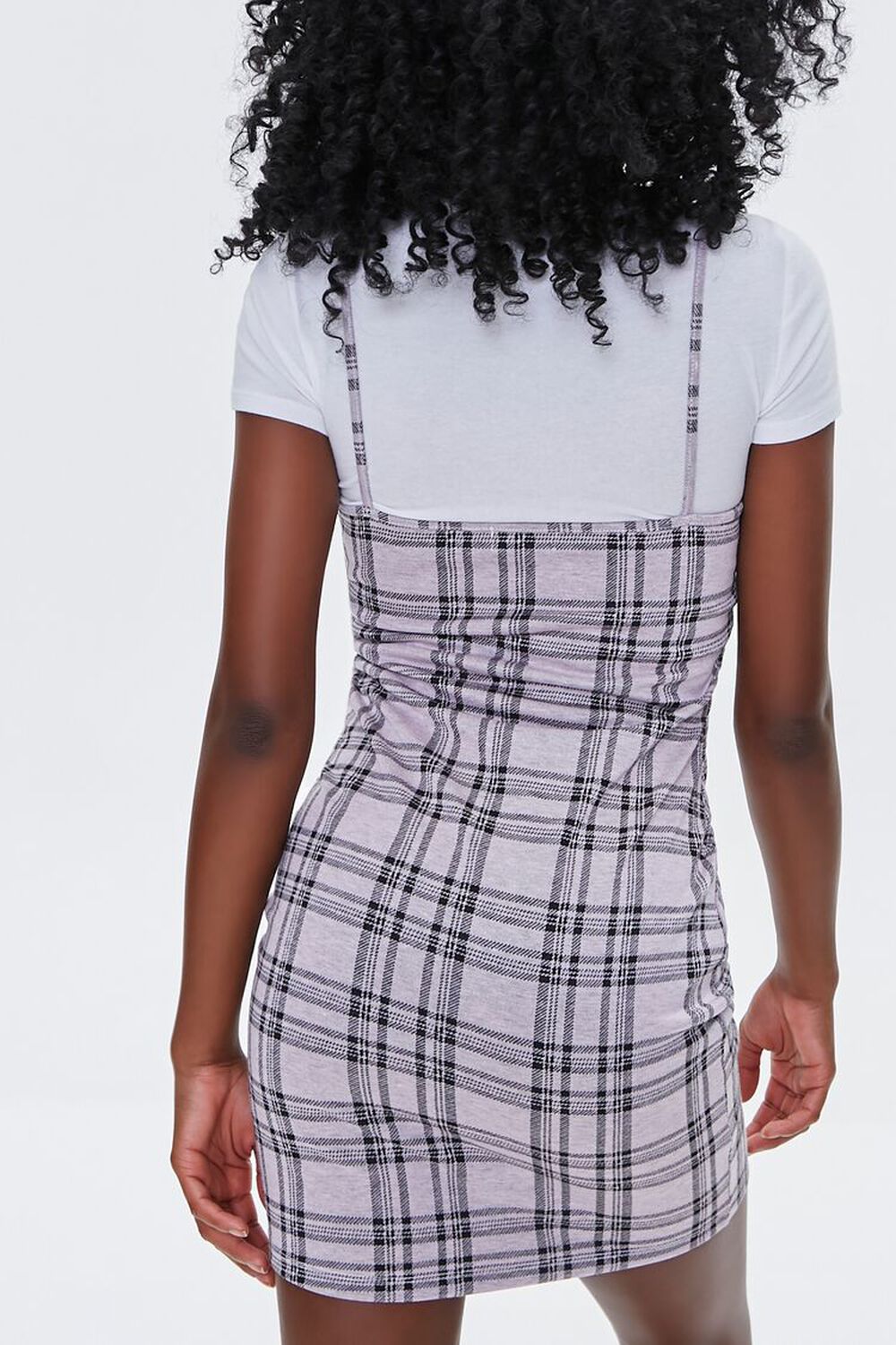 LAVENDER/WHITE Plaid Cami Overall Dress, image 3