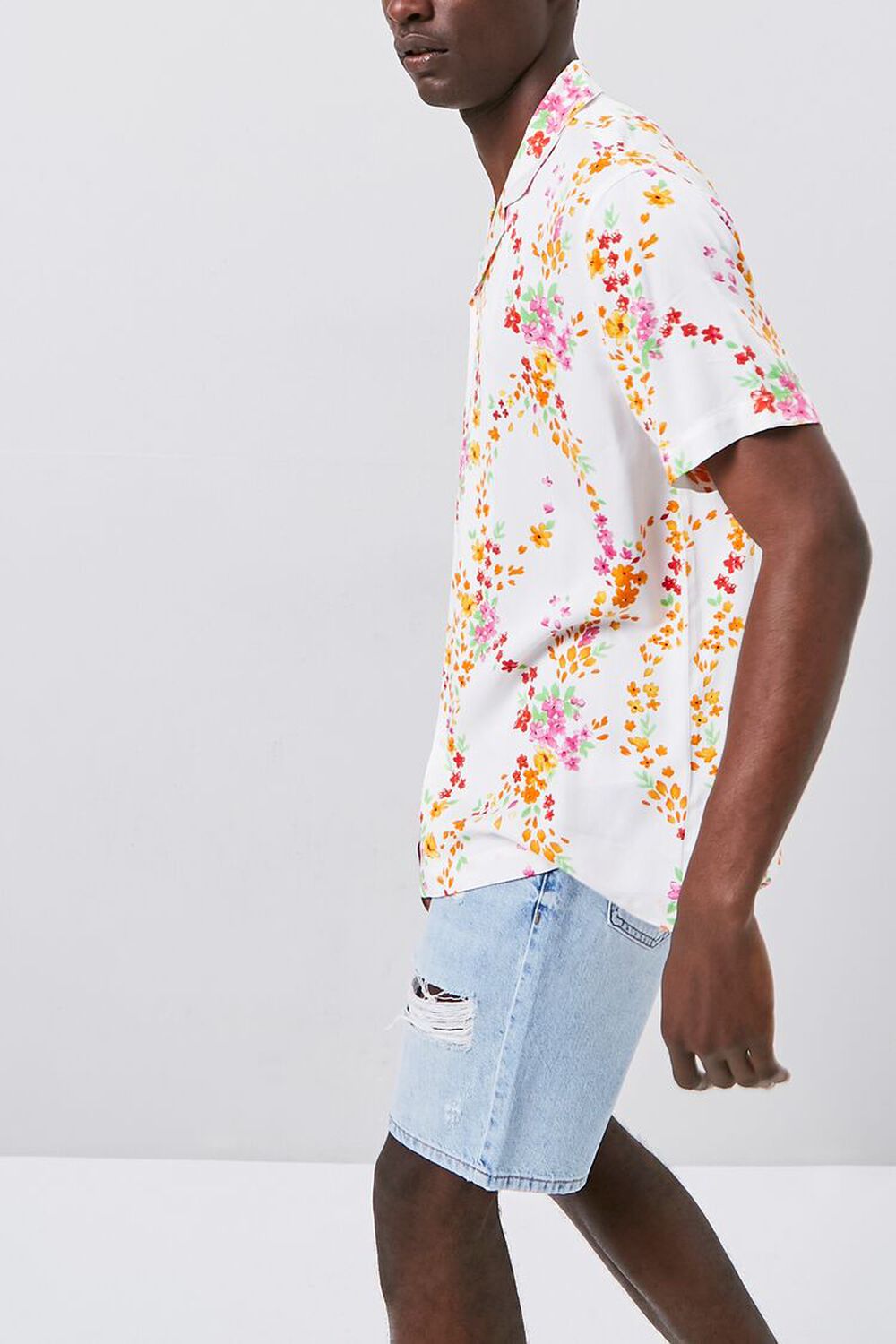 WHITE/MULTI Floral Print Fitted Shirt, image 2