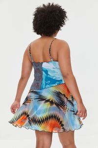 BLUE/MULTI Plus Size Patternblock Mesh Dress, image 3