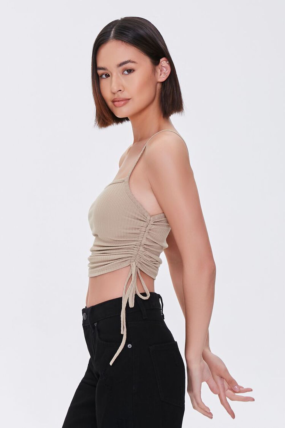 TAUPE Ruched Drawstring Cropped Cami, image 2