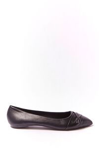 BLACK Pointed Faux Leather Flats, image 1