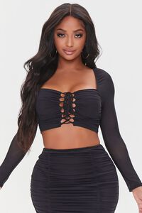 BLACK Mesh Crop Top & Skirt Set, image 5