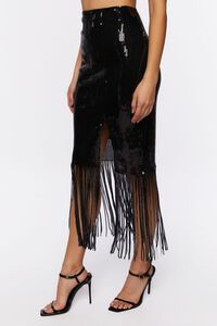 BLACK Sequin Fringe Midi Skirt, image 3