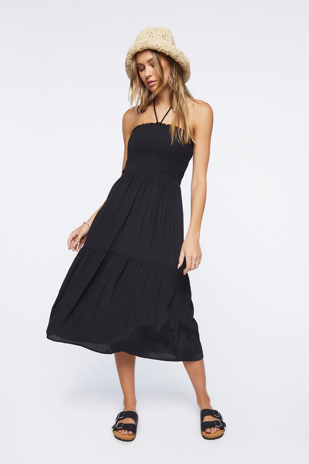 BLACK Smocked Halter Midi Dress, image 1
