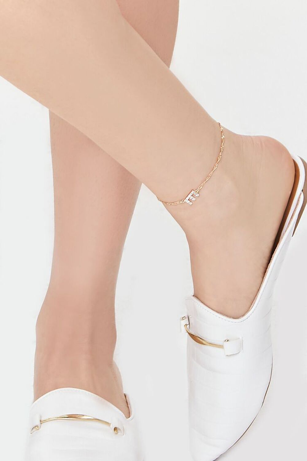 GOLD/E Rhinestone Initial Charm Anklet, image 1