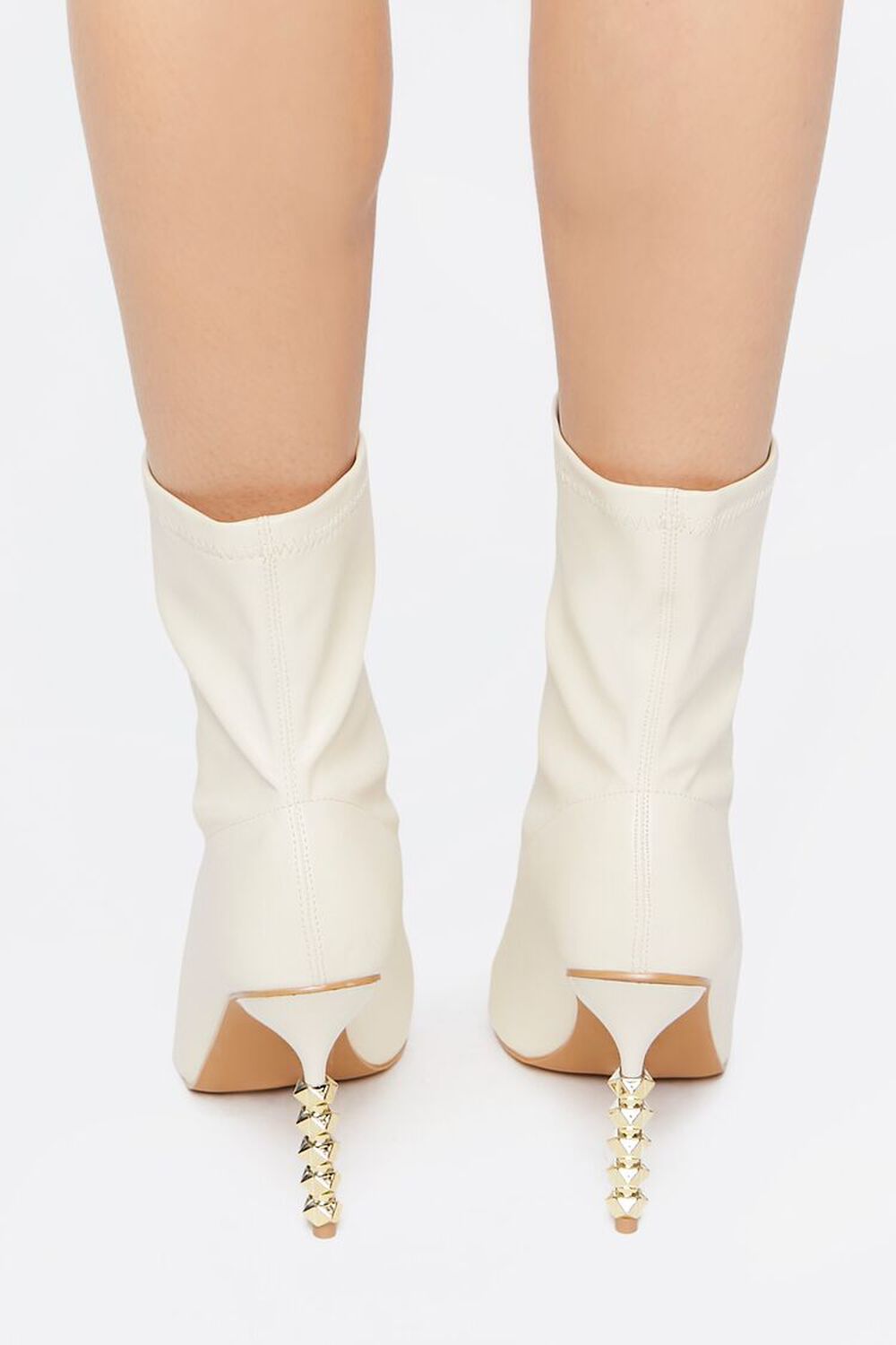 WHITE Faux Leather Studded Heel Booties, image 3