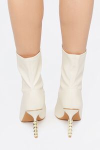 WHITE Faux Leather Studded Heel Booties, image 3