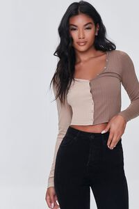 TAUPE/BEIGE Ribbed Colorblock Crop Top, image 1