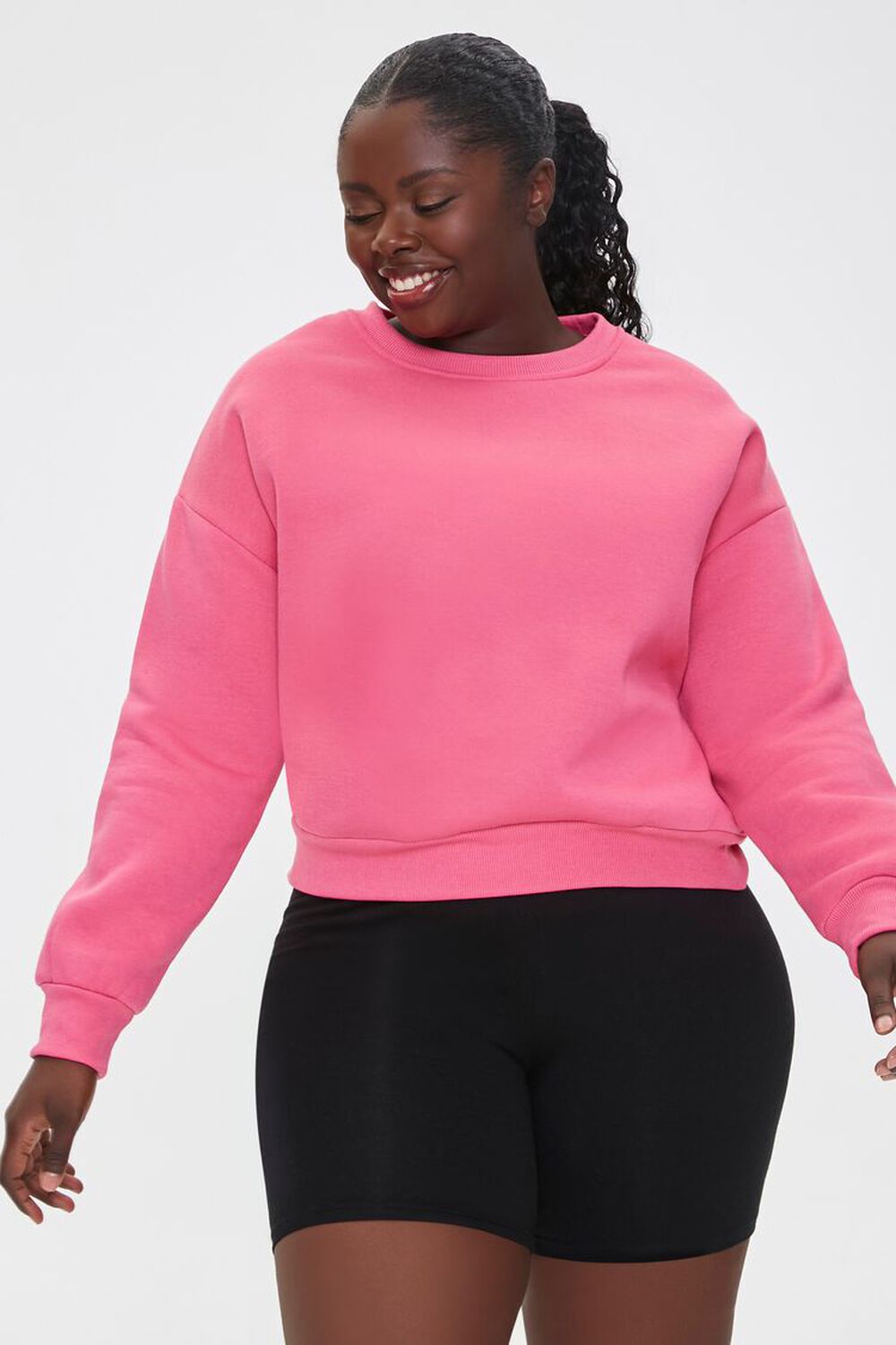 HOT PINK Plus Size Fleece Sweatshirt, image 1