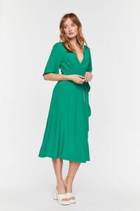 GREEN Crepe Midi Wrap Dress, image 4