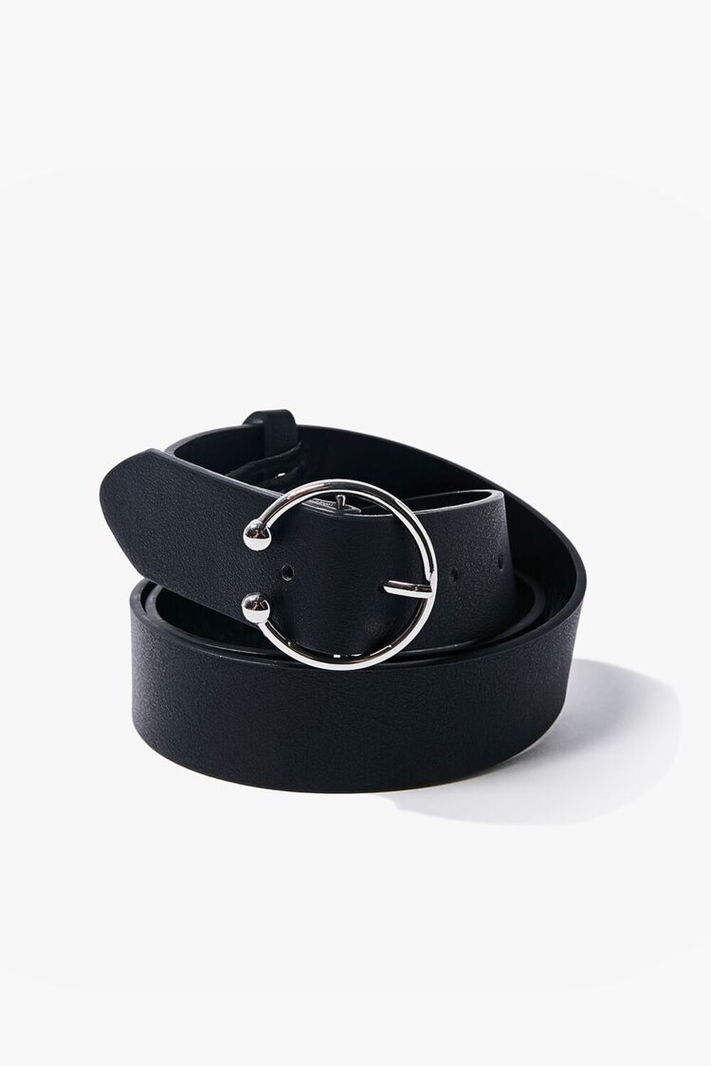 BLACK/SILVER Faux Leather O-Ring Belt, image 1