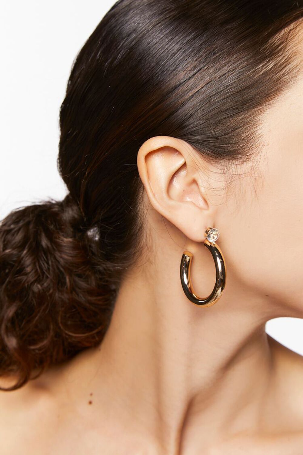 GOLD Rhinestone Stud Hoop Earrings, image 1