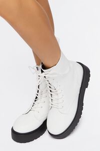WHITE Faux Leather Combat Boots, image 1