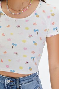WHITE/MULTI Tropical Print Cropped Tee, image 5