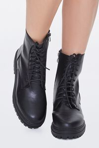 BLACK Faux Leather Lace-Up Ankle Boots, image 4