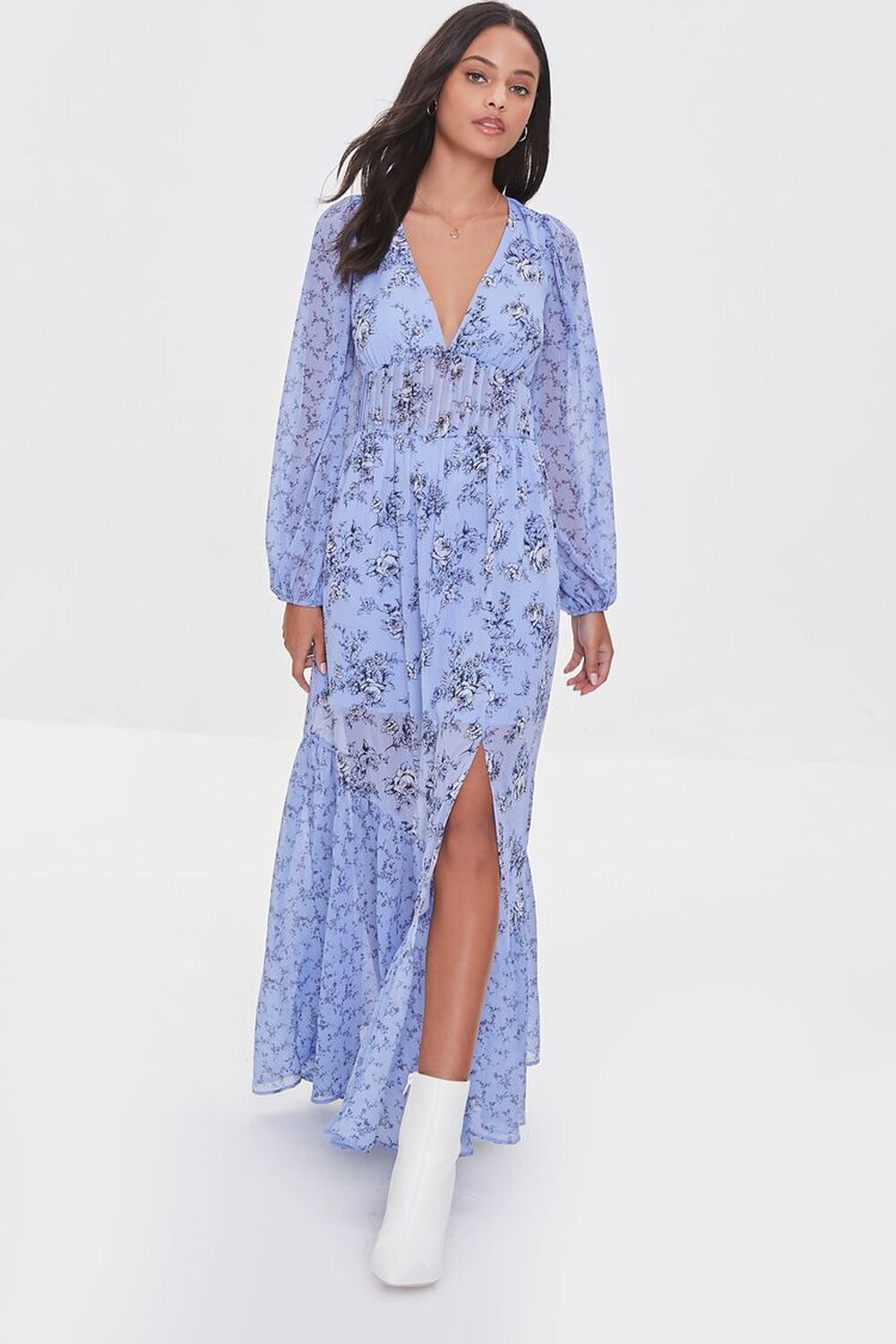 BLUE/MULTI Floral Print Cutout Maxi Dress, image 1