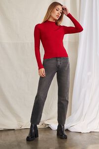 RED Ribbed Mock Neck Sweater, image 4