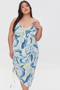 BLUE/MULTI Plus Size Tropical Leaf Print Dress, image 4