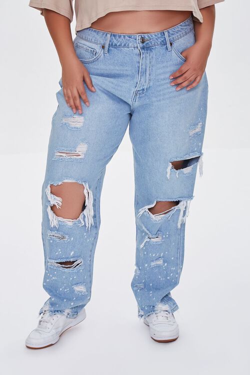 LIGHT DENIM Plus Size Distressed Boyfriend Jeans, image 2