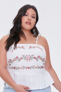 WHITE/MULTI Plus Size Embroidered Floral Cami, image 1