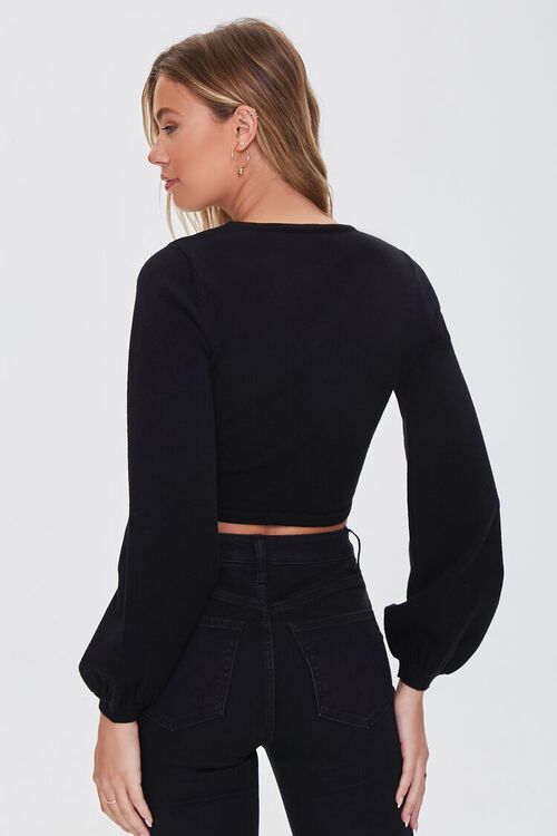 BLACK Ruched Drawstring Cropped Sweater, image 3