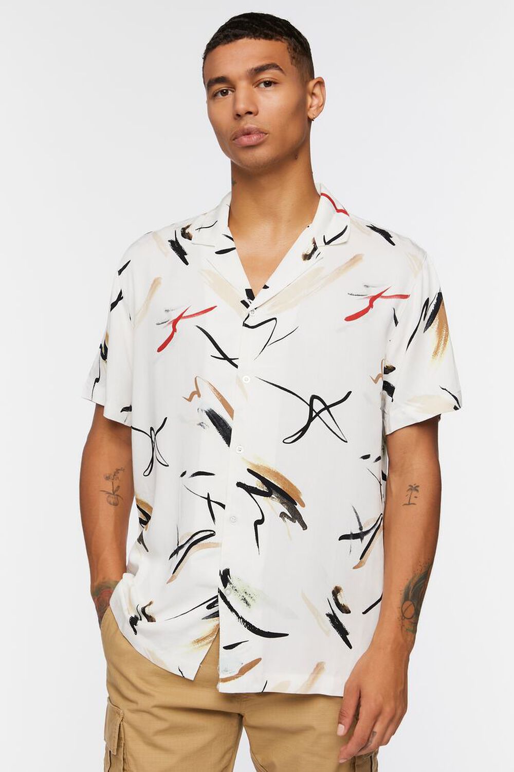 WHITE/MULTI Abstract Paint Stroke Print Shirt, image 1